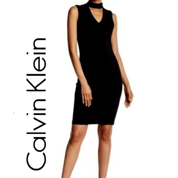 CALVIN KLEIN Front Keyhole Black Sheath Dress - Picture 1 of 8